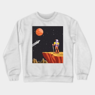 Retro Astronaut from Rear View on Planet Crewneck Sweatshirt